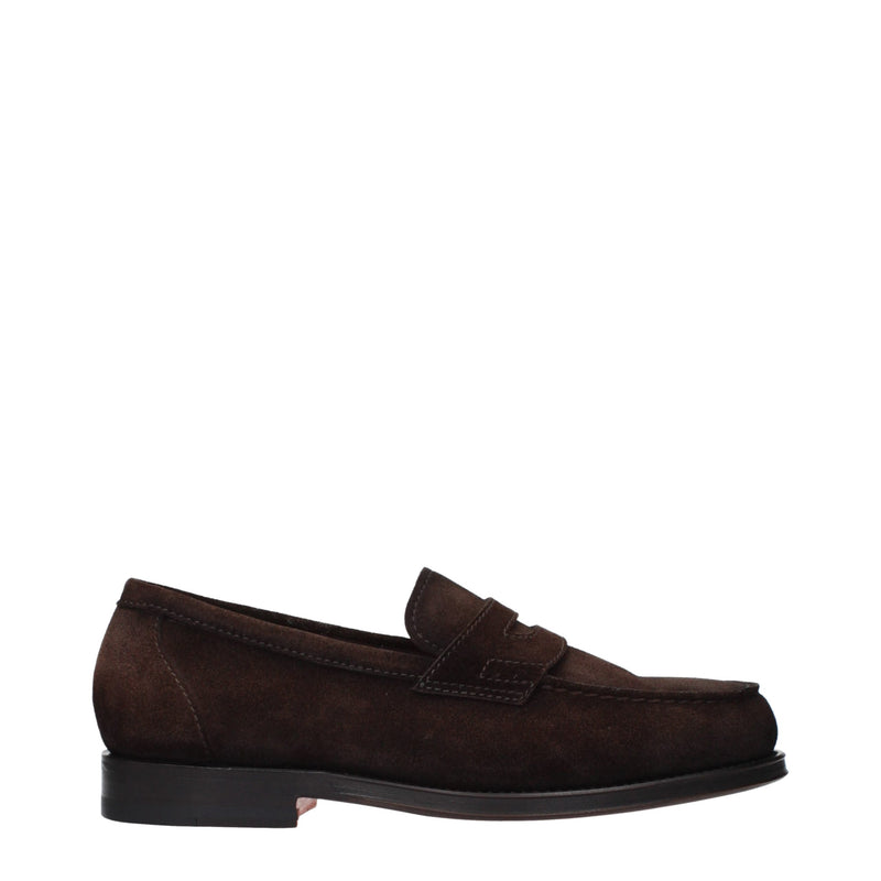 Santoni Brown Leather Slip-On Loafers for Men