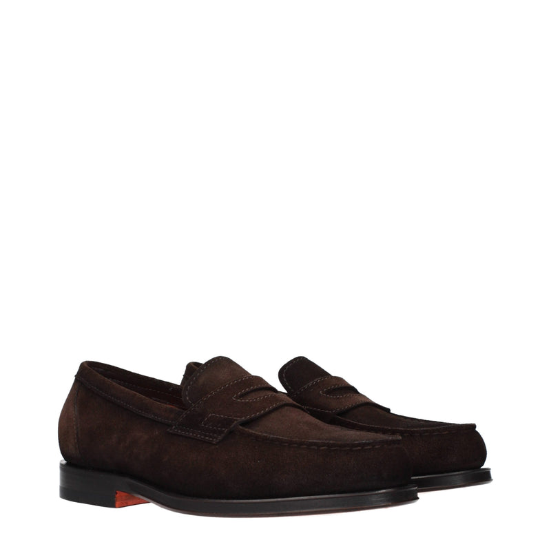 Santoni Brown Leather Slip-On Loafers for Men