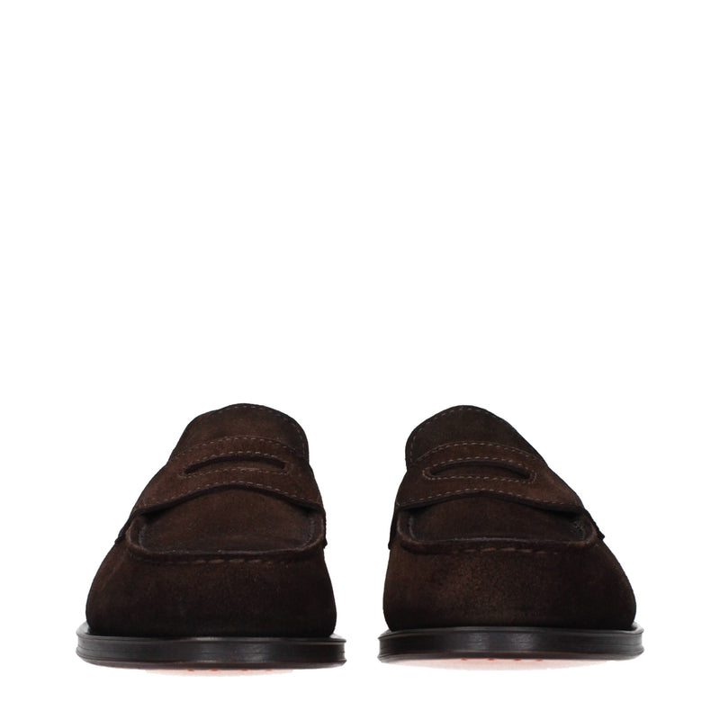 Santoni Brown Leather Slip-On Loafers for Men