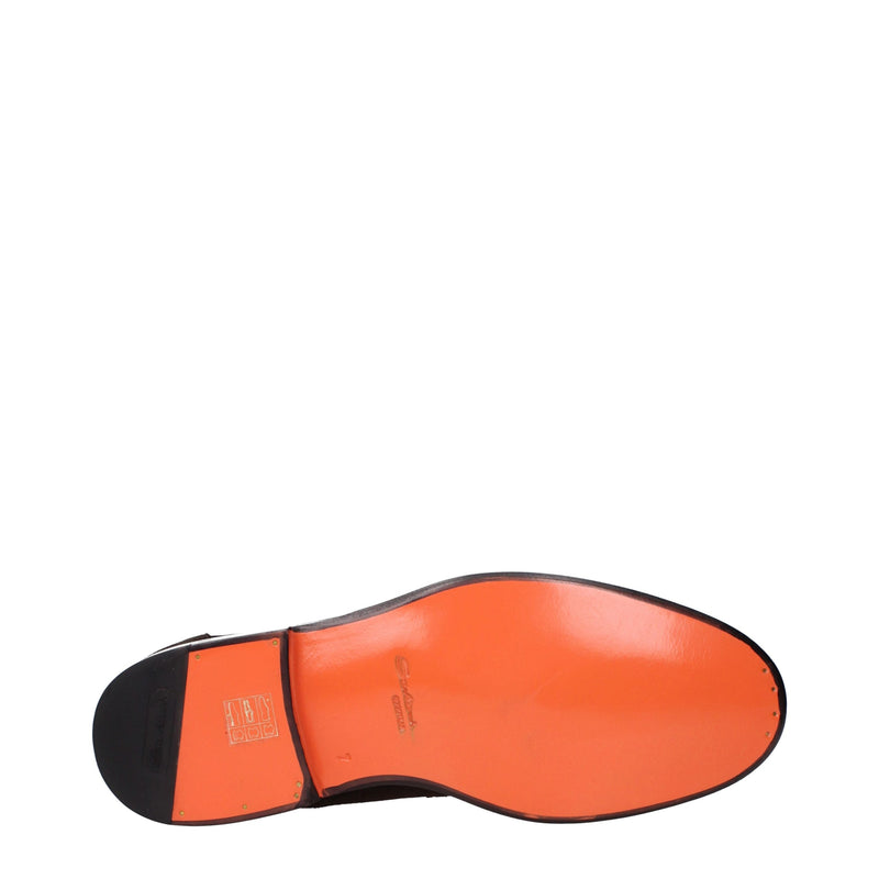 Santoni Brown Leather Slip-On Loafers for Men