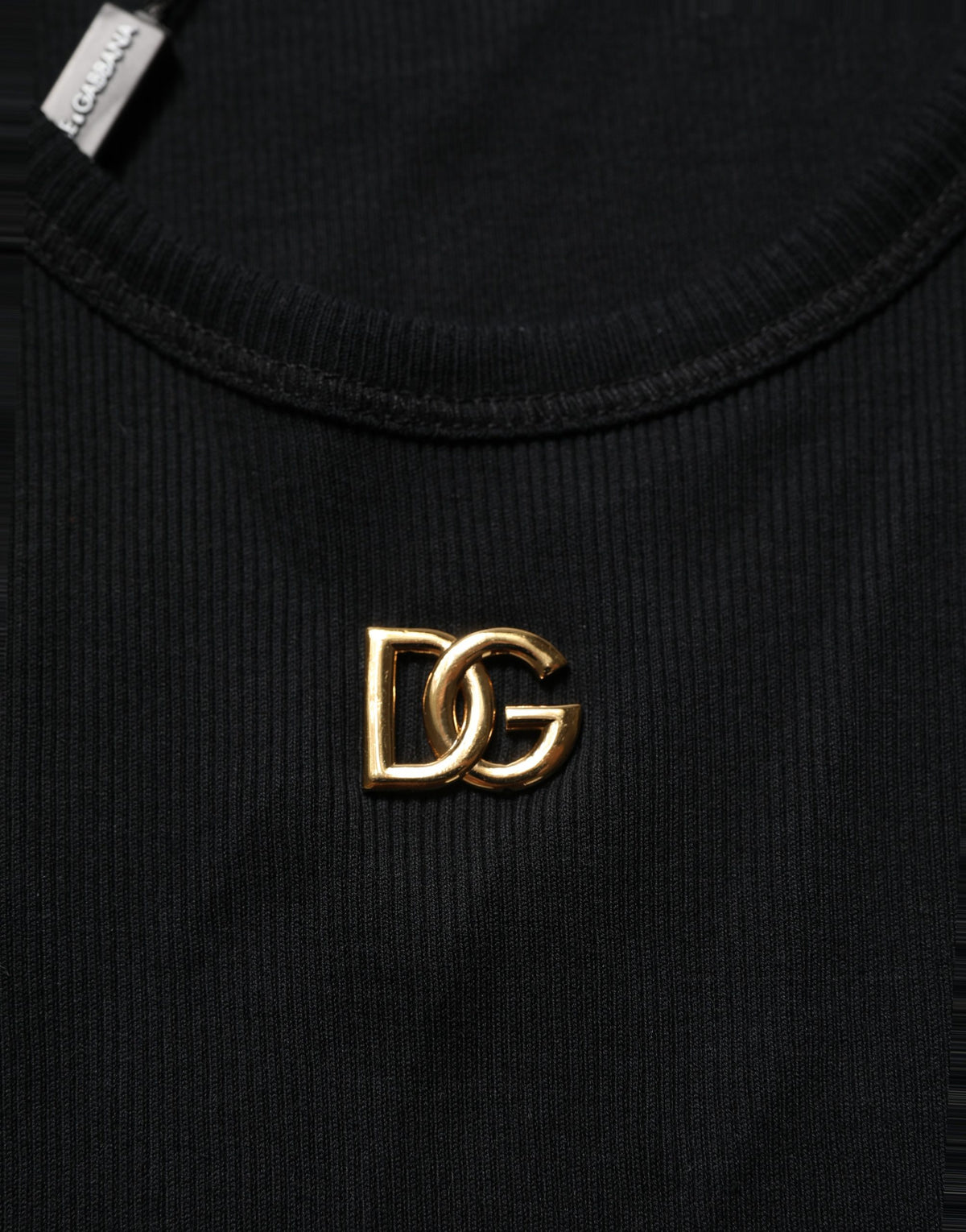 Dolce & Gabbana Black DG Logo Cotton Ribbed Tank Top T-shirt