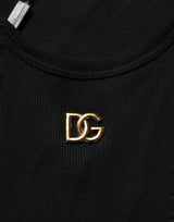Dolce & Gabbana Black DG Logo Cotton Ribbed Tank Top T-shirt