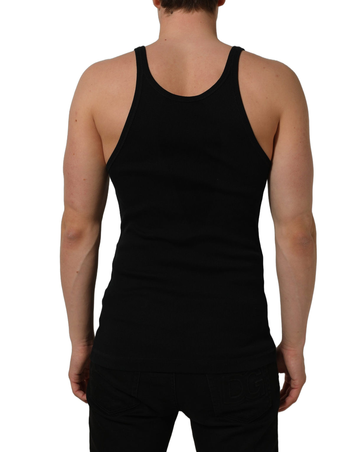 Dolce & Gabbana Black DG Logo Cotton Ribbed Tank Top T-shirt