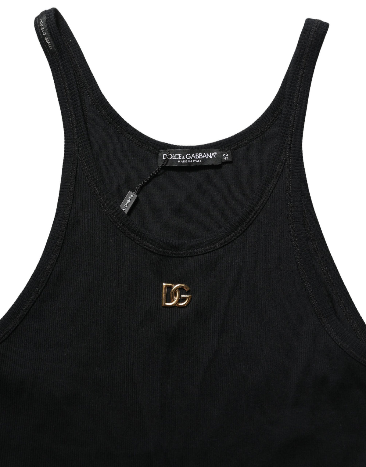 Dolce & Gabbana Black DG Logo Cotton Ribbed Tank Top T-shirt