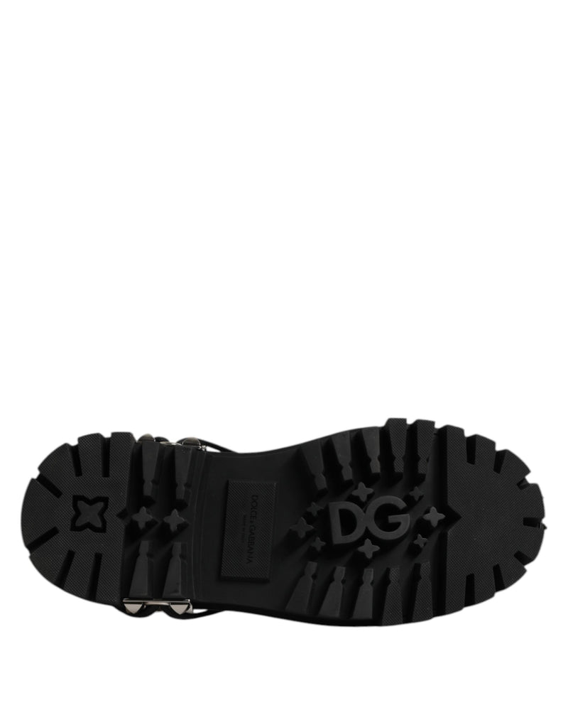 Dolce & Gabbana Black Studded Leather Hi-Trekking Derby Shoes