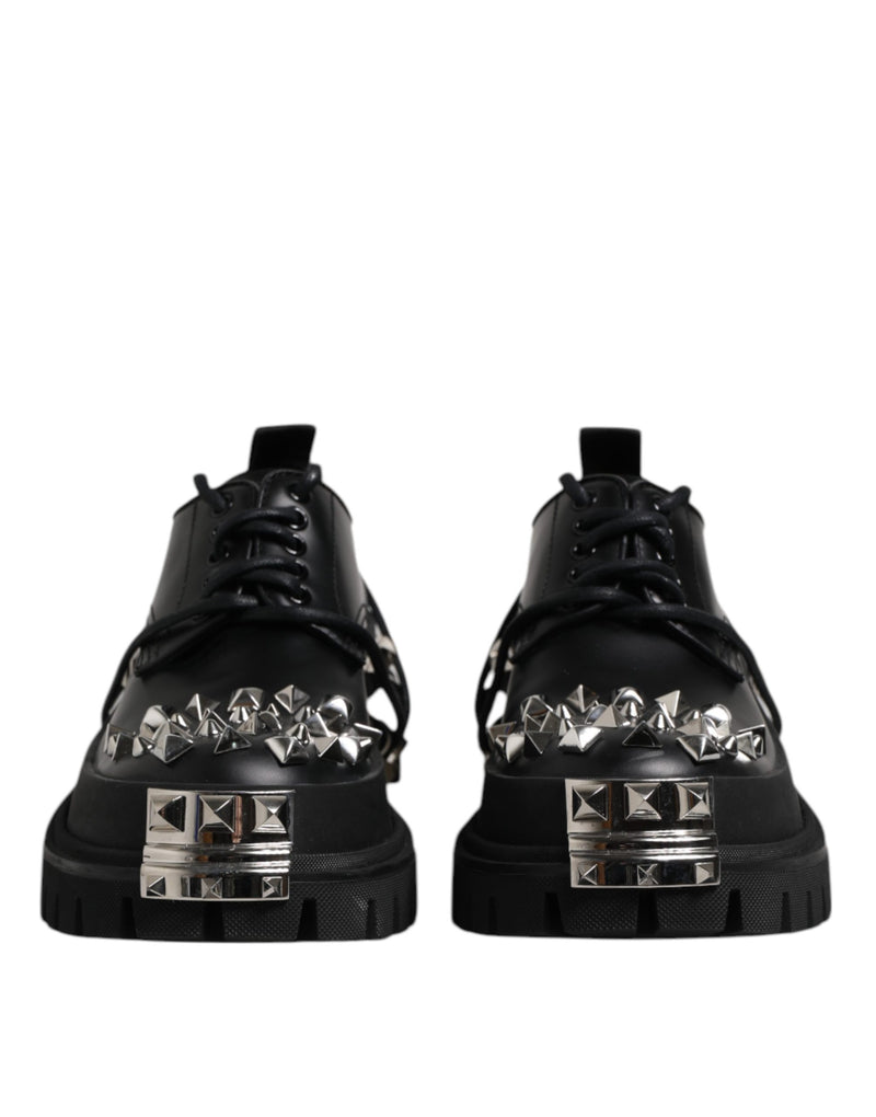 Dolce & Gabbana Black Studded Leather Hi-Trekking Derby Shoes