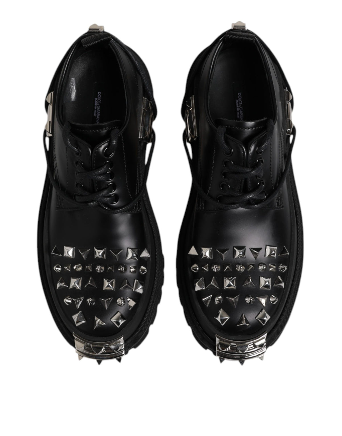 Dolce & Gabbana Black Studded Leather Hi-Trekking Derby Men Shoes