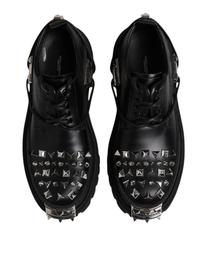 Dolce & Gabbana Black Studded Leather Hi-Trekking Derby Shoes