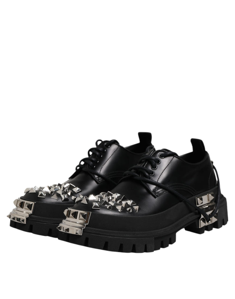 Dolce & Gabbana Black Studded Leather Hi-Trekking Derby Shoes