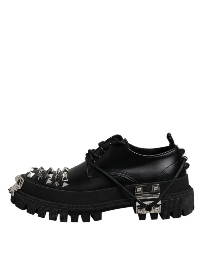 Dolce & Gabbana Black Studded Leather Hi-Trekking Derby Shoes