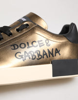 Dolce & Gabbana Gold Portofino Calf Leather Sneakers Shoes
