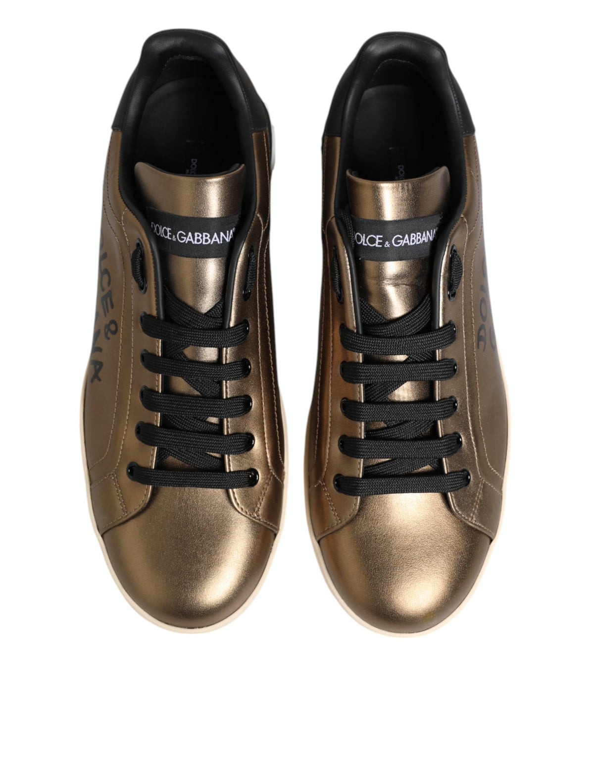 Dolce & Gabbana Gold Portofino Calf Leather Sneakers Shoes