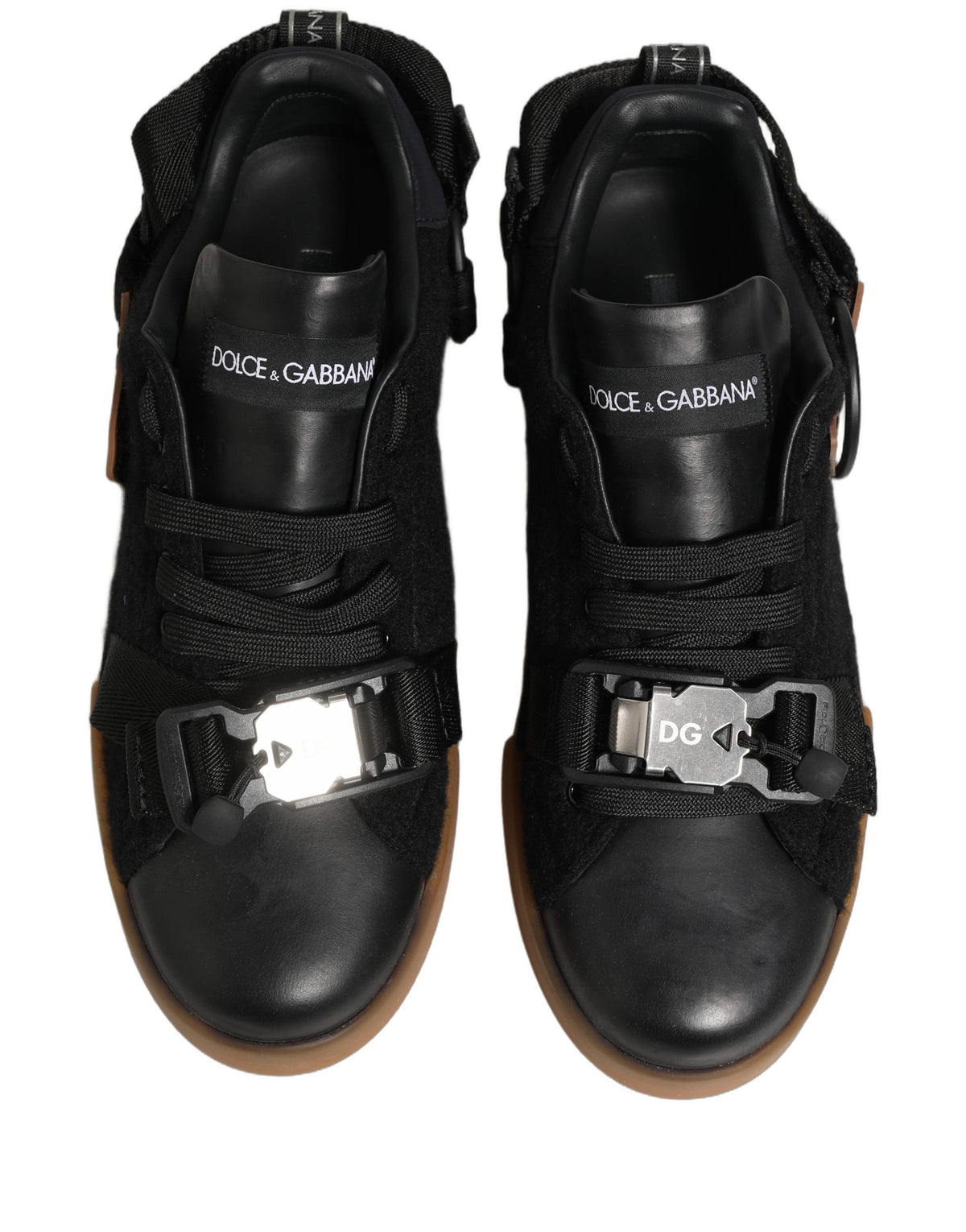 Dolce & Gabbana Black Felt Leather Low Top Sneaker Shoes