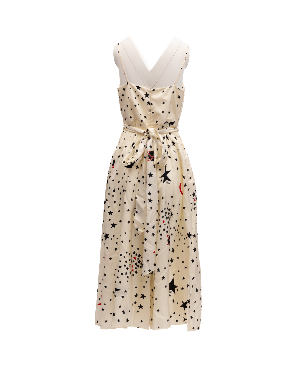 Valentino Garavani Midi Cream With Black And Red Stars Dress