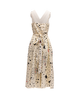 Valentino Garavani Midi Cream With Black And Red Stars Dress