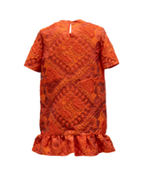 Valentino Garavani Orange Short Sleeve Ruffle Hem Dress