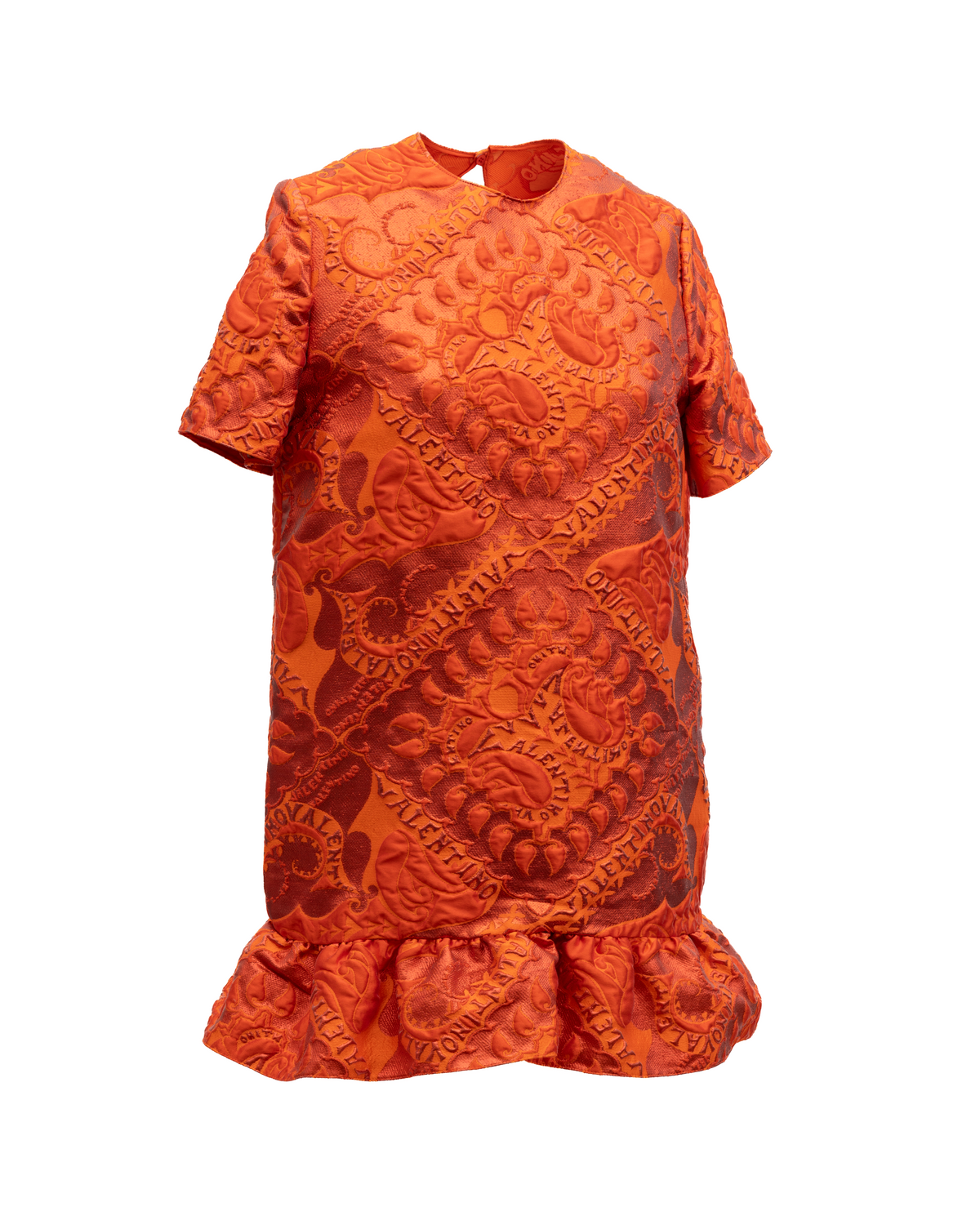 Valentino Garavani Orange Short Sleeve Ruffle Hem Dress
