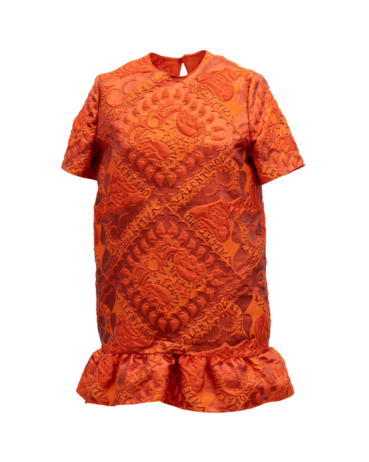 Valentino Garavani Orange Short Sleeve Ruffle Hem Dress