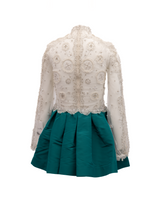 Valentino Garavani White Beaded Lace Mini Dress with Teal Skirt