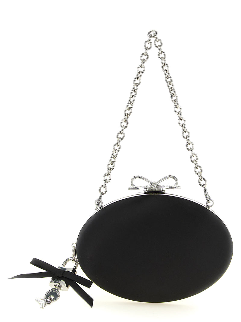 Self-Portrait Black Satin Oval Clutch Bag