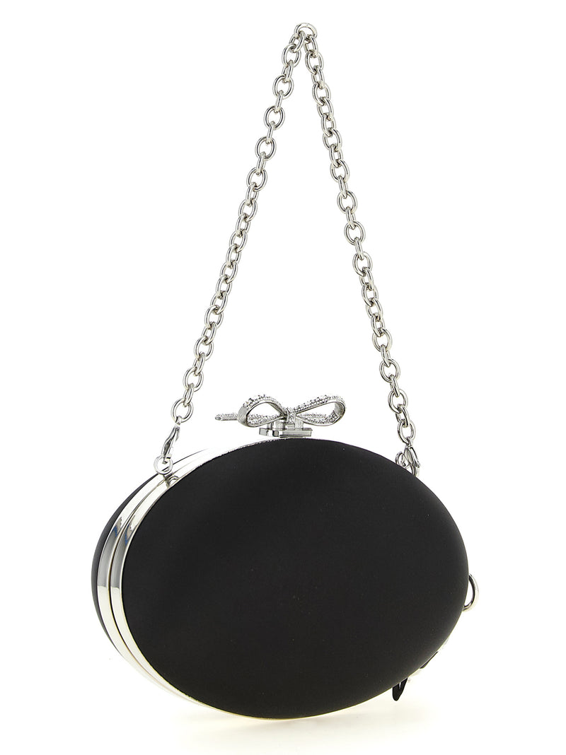 Self-Portrait Black Satin Oval Clutch Bag