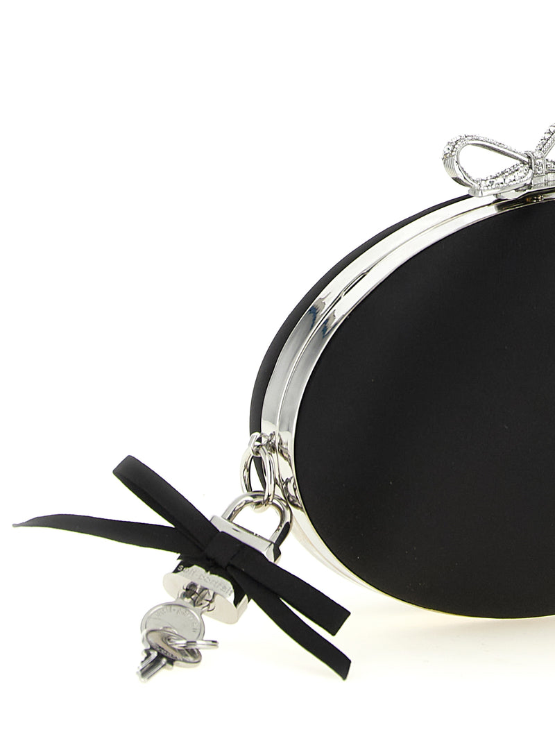 Self-Portrait Black Satin Oval Clutch Bag