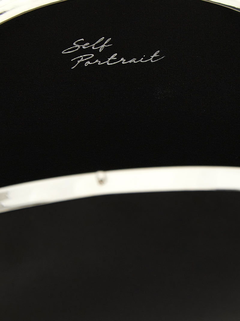 Self-Portrait Black Satin Oval Clutch Bag