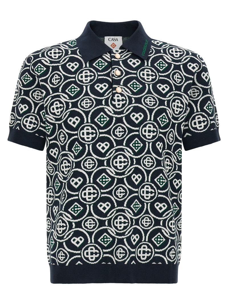 Casablanca Blue Cotton Monogram Polo Shirt