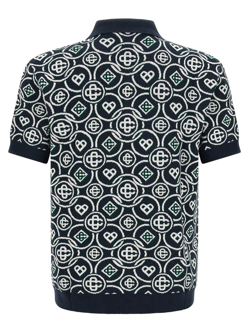 Casablanca Blue Cotton Monogram Polo Shirt