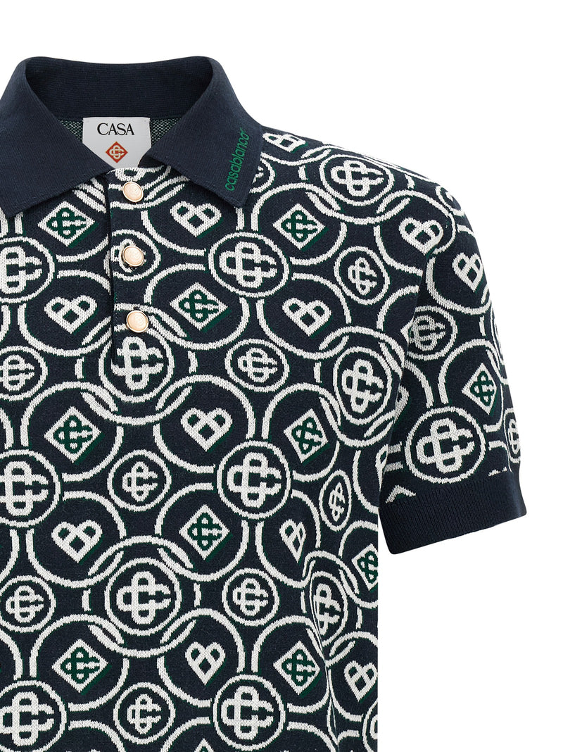 Casablanca Blue Cotton Monogram Polo Shirt