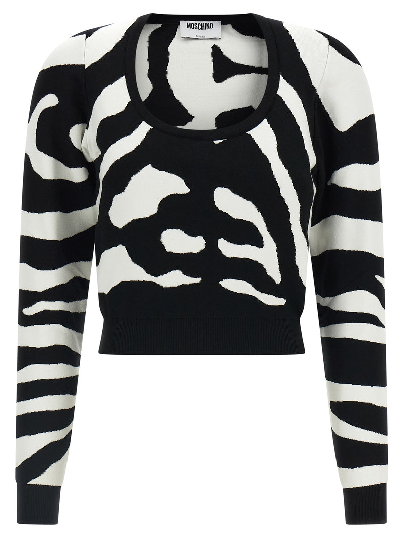 Moschino Black Viscose Cardigan with Zebra Pattern