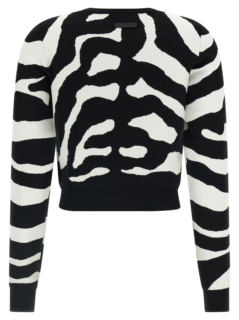 Moschino Black Viscose Cardigan with Zebra Pattern