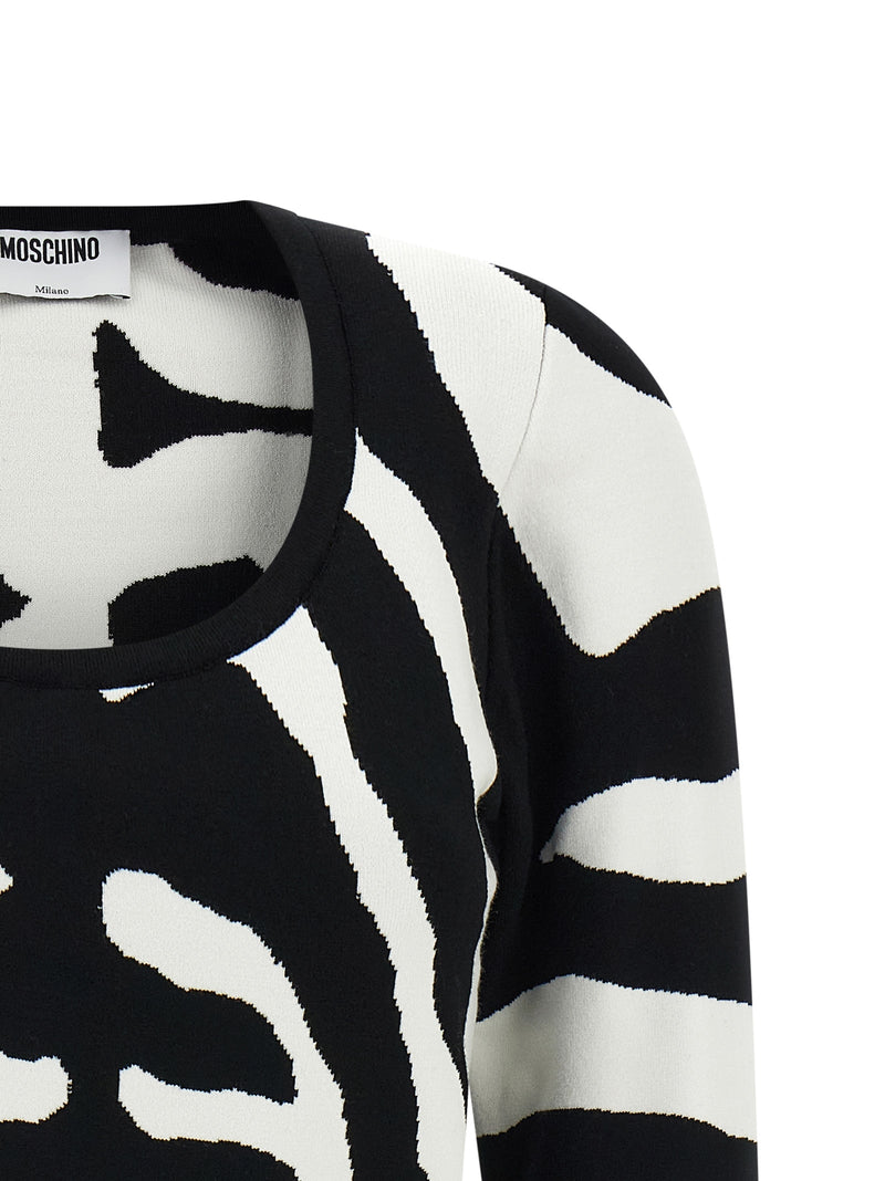 Moschino Black Viscose Cardigan with Zebra Pattern