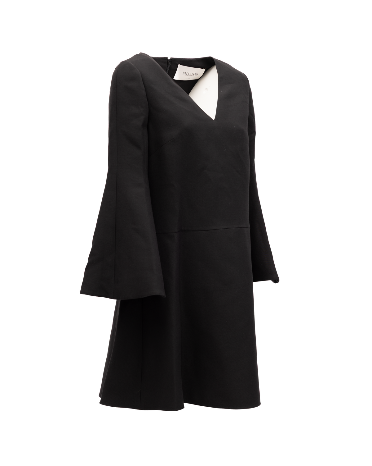 Valentino Garavani Black V-Neck Dress with Flared Sleeves