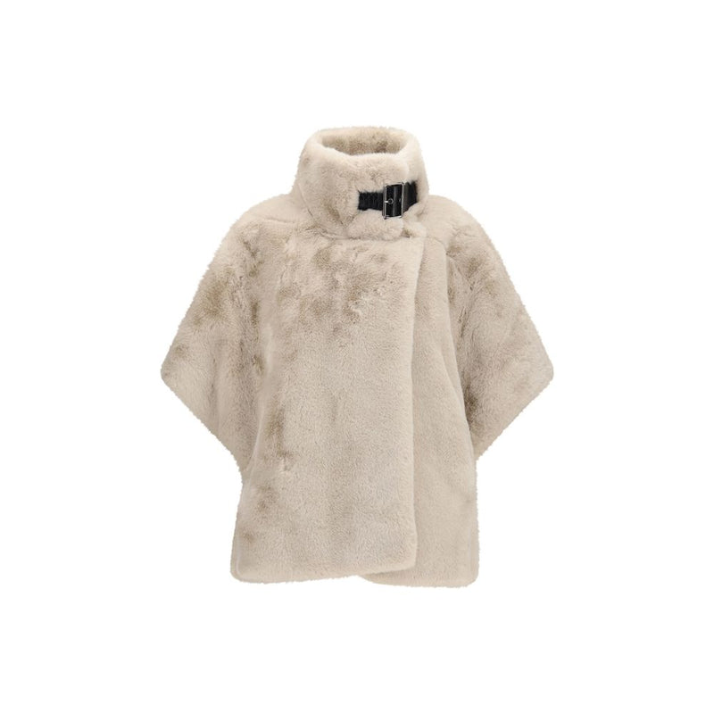 PINKO Beige Faux Fur Full-Length Jacket with Buckle