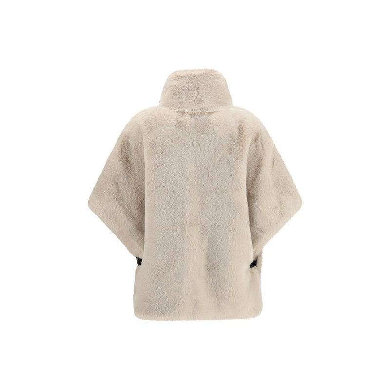 PINKO Beige Faux Fur Full-Length Jacket with Buckle