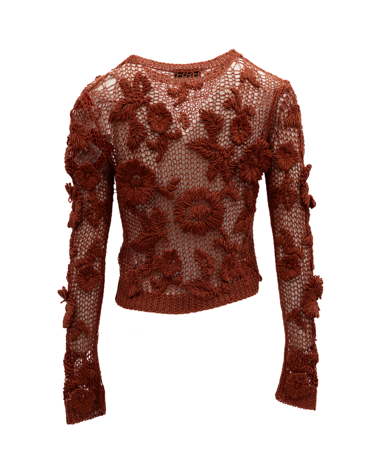 Valentino Garavani Rust Crochet Floral Top