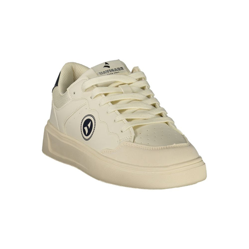 Navigare White Polyurethane Men's Sneaker with Blue Details