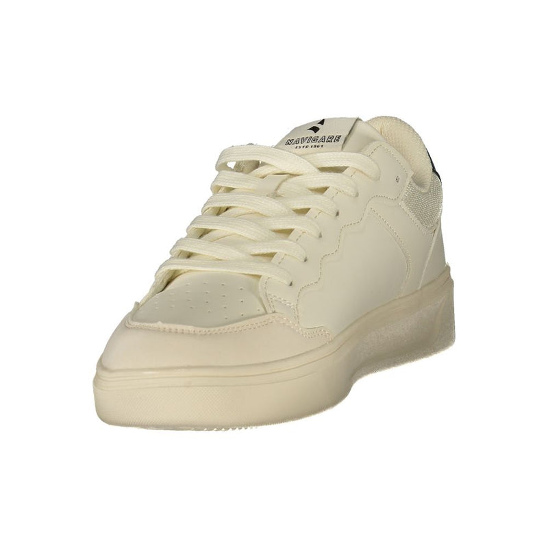 Navigare White Polyurethane Men's Sneaker with Blue Details