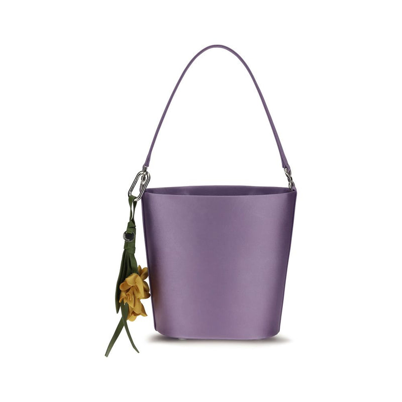 Self-Portrait Purple Satin Bucket Bag with Bow Charm