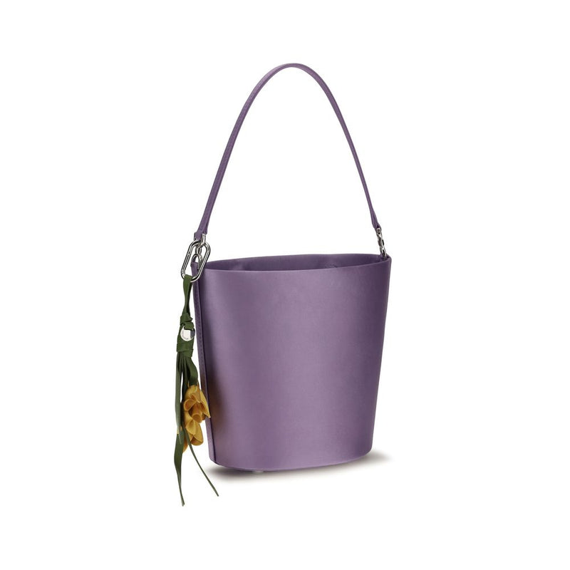 Self-Portrait Purple Satin Bucket Bag with Bow Charm