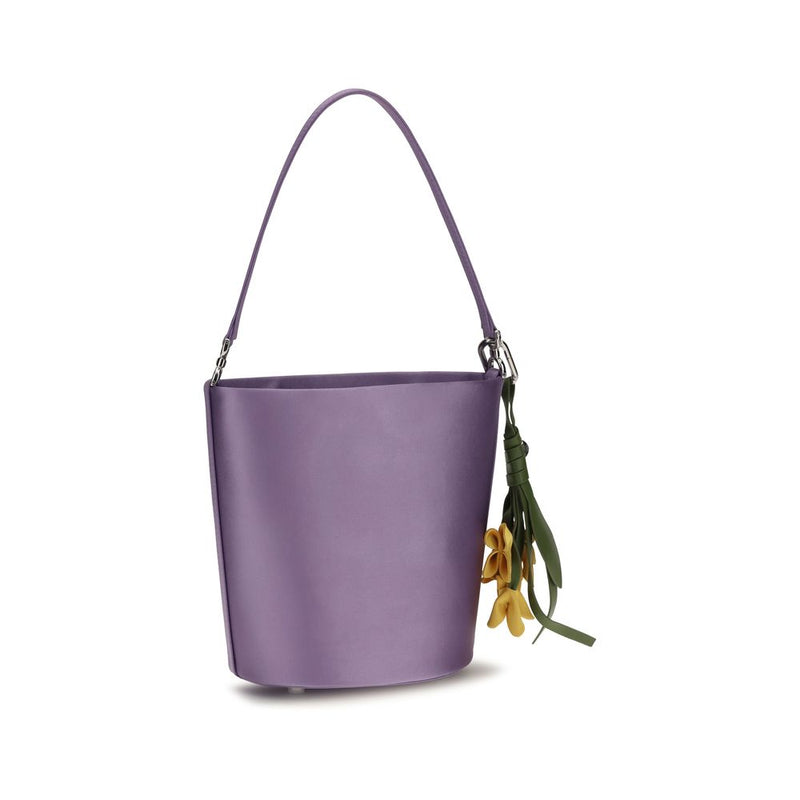 Self-Portrait Purple Satin Bucket Bag with Bow Charm