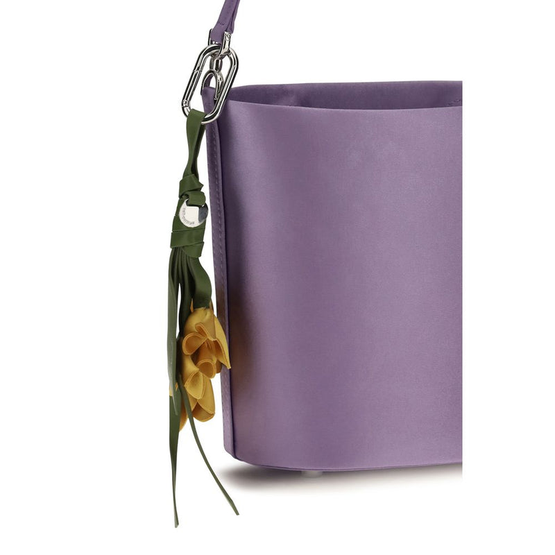 Self-Portrait Purple Satin Bucket Bag with Bow Charm