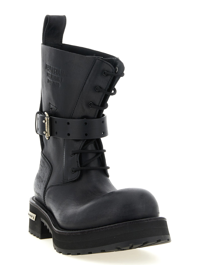 Balenciaga Black Calfskin Venom Bootie Laceup Ankle Boots