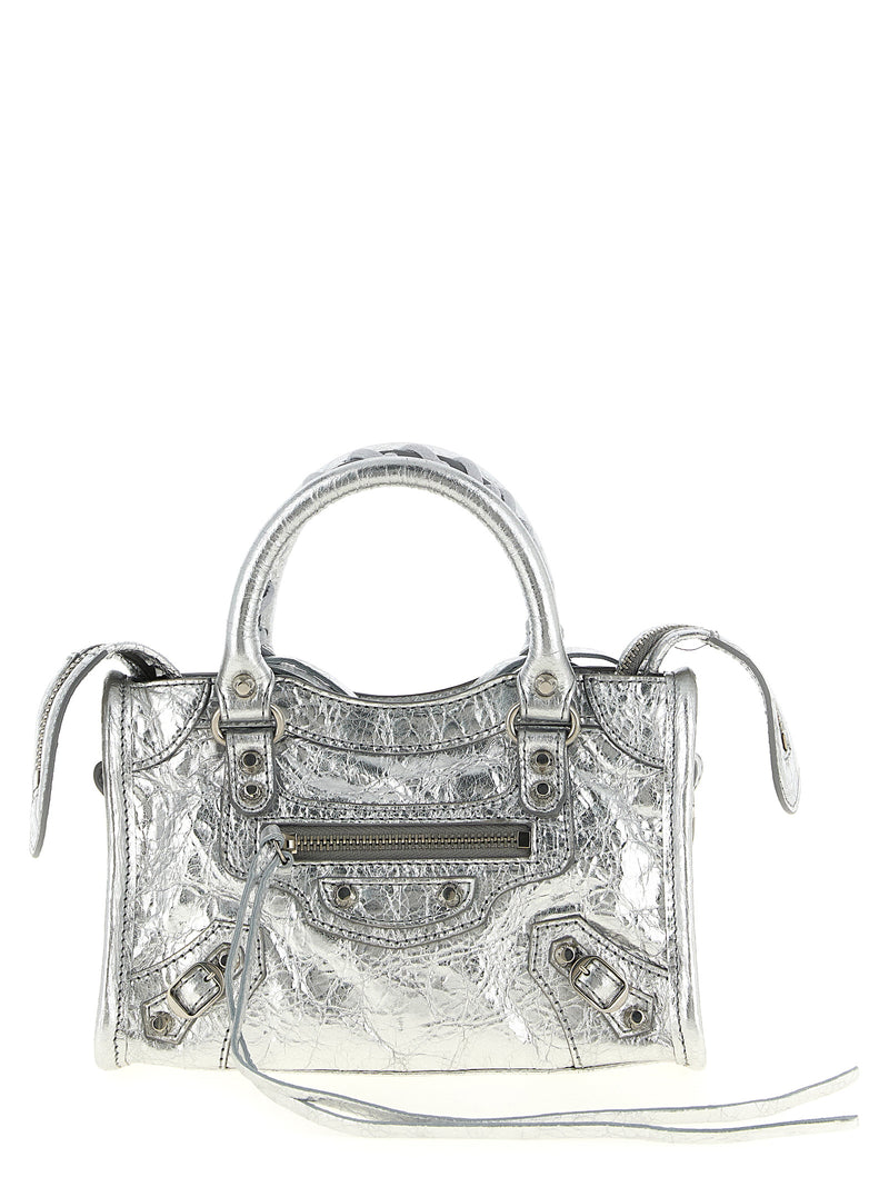 Balenciaga Le City Nano Silver Lamb Leather Crossbody Bag