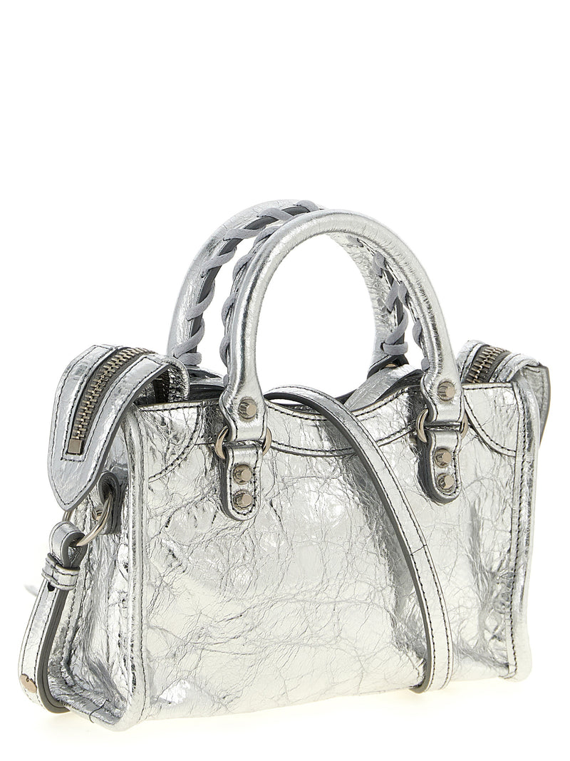 Balenciaga Le City Nano Silver Lamb Leather Crossbody Bag