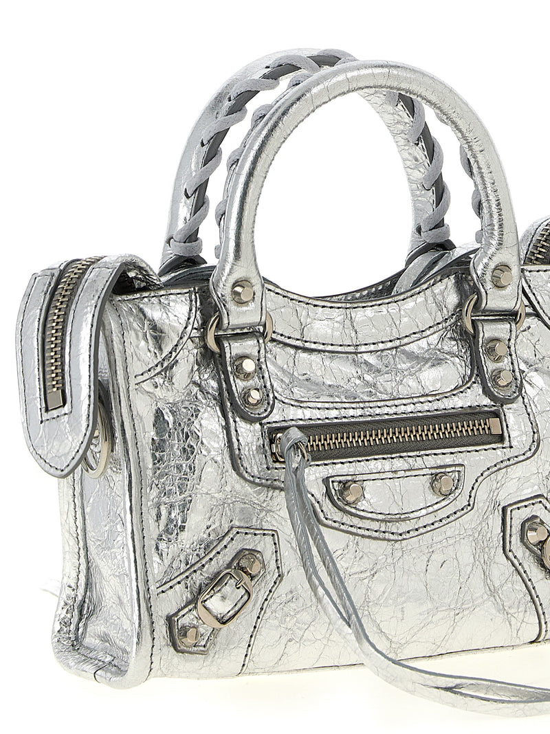 Balenciaga Le City Nano Silver Lamb Leather Crossbody Bag