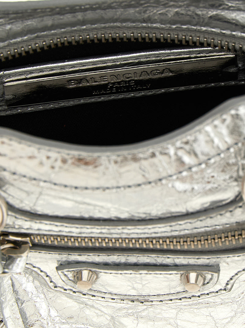 Balenciaga Le City Nano Silver Lamb Leather Crossbody Bag
