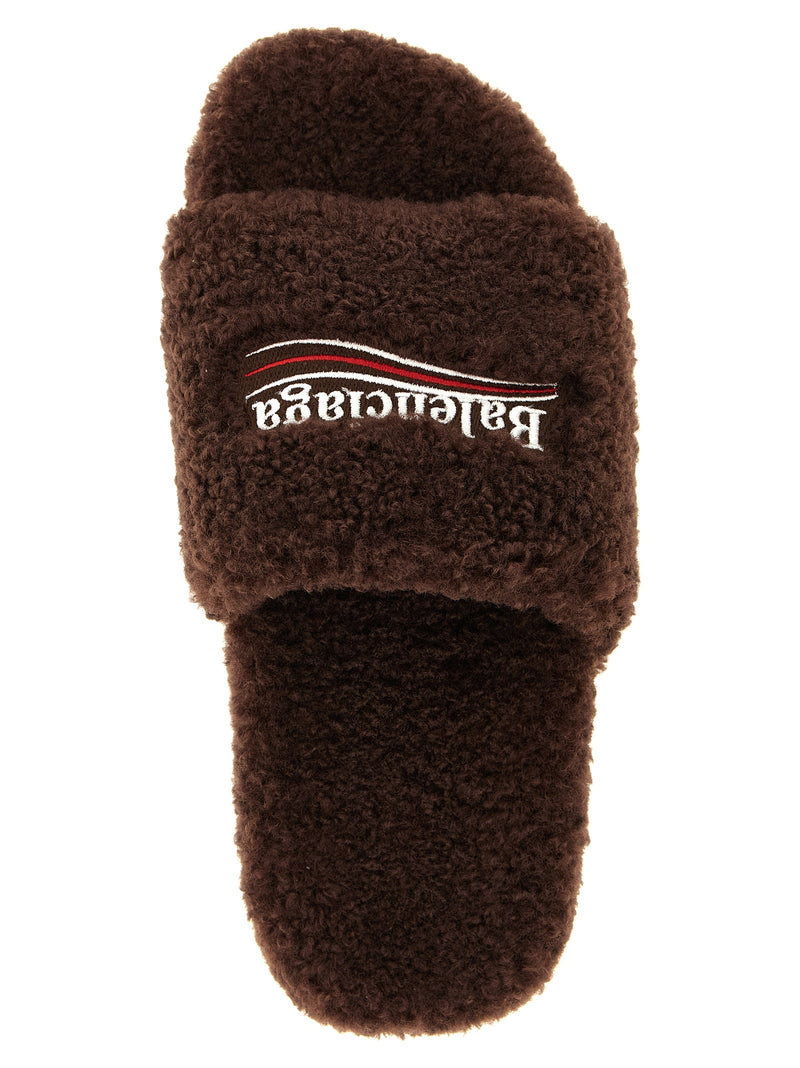 Balenciaga Aperto Brown Polyester Slides for Women