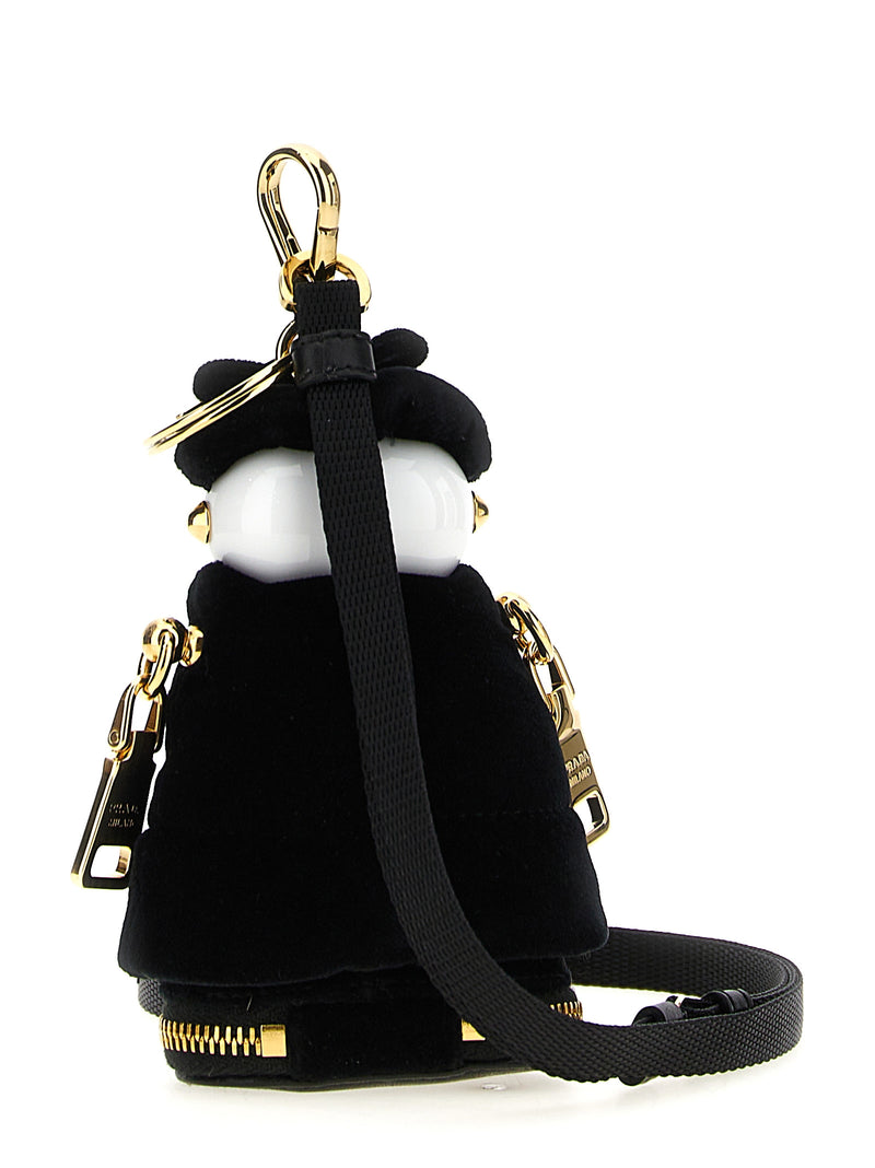 Prada Black Stainless Steel Keychain - Soft Robot Pendant